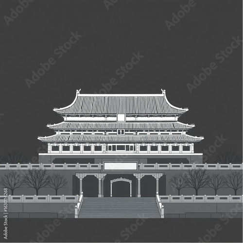 Forbidden City under neon lights in Beijing around the winter solstice