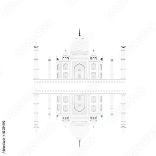 Taj Mahal reflecting in calm water in Agra bathed in early morning light