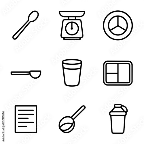 Sharpening Tools Icons. Outline icon set of knife sharpening tools: whetstone, honing rod, electric sharpener, manual sharpener,
