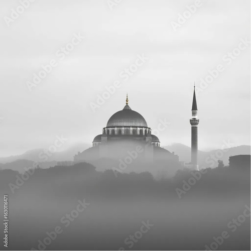 Hagia Sophia half-hidden in fog in Istanbul on a warm summer evening