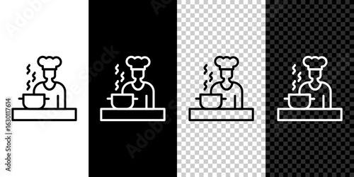 Set line Spanish cook icon isolated on black and white background. Vector