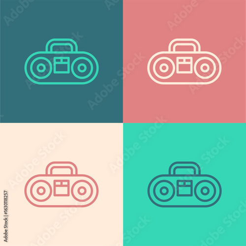 Pop art line Home stereo with two speakers icon isolated on color background. Music system. Vector