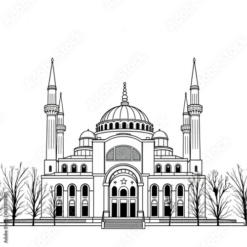 Hagia Sophia with festive decorations in Istanbul under a star-filled sky