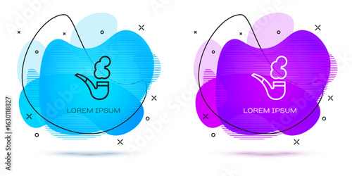 Line Smoking pipe with smoke icon isolated on white background. Tobacco pipe. Abstract banner with liquid shapes. Vector