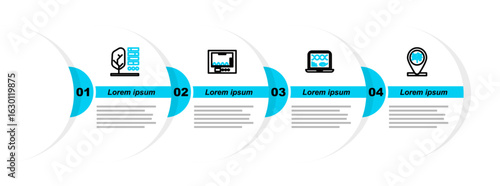 Set line Location and tree, Genetic engineering modification, Incubator for eggs and Plant status icon. Vector