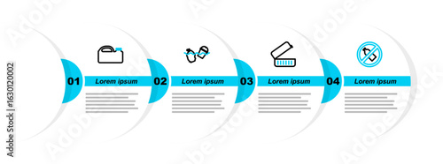 Set line No plastic bottle, Lunch box, Problem pollution of the ocean and Canister for machine oil icon. Vector