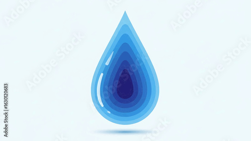 Stylized blue water droplet with a layered depth effect. A clean graphic illustration concept for purity, ecology, and hydration.