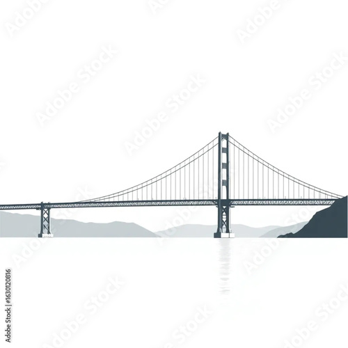 Golden Gate Bridge reflecting in calm water in San Francisco around the winter solstice