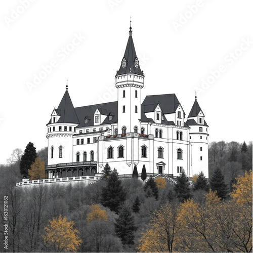 Bran Castle with festive decorations in Romania amid the golden hues of October