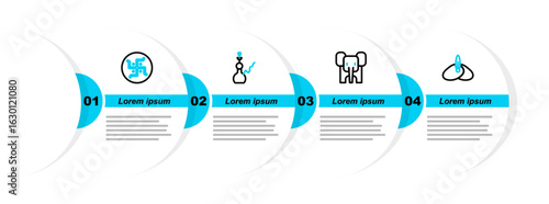 Set line Indian headgear turban, Elephant, Hookah and Hindu swastika icon. Vector