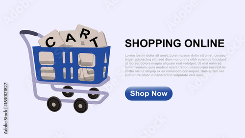 Ecommerce website banner add to cart concept.eps