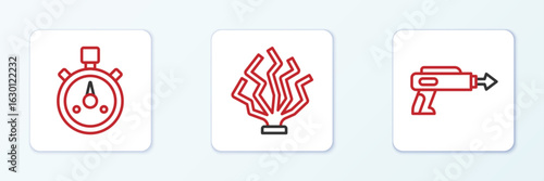 Set line Fishing harpoon, Stopwatch and Coral icon. Vector