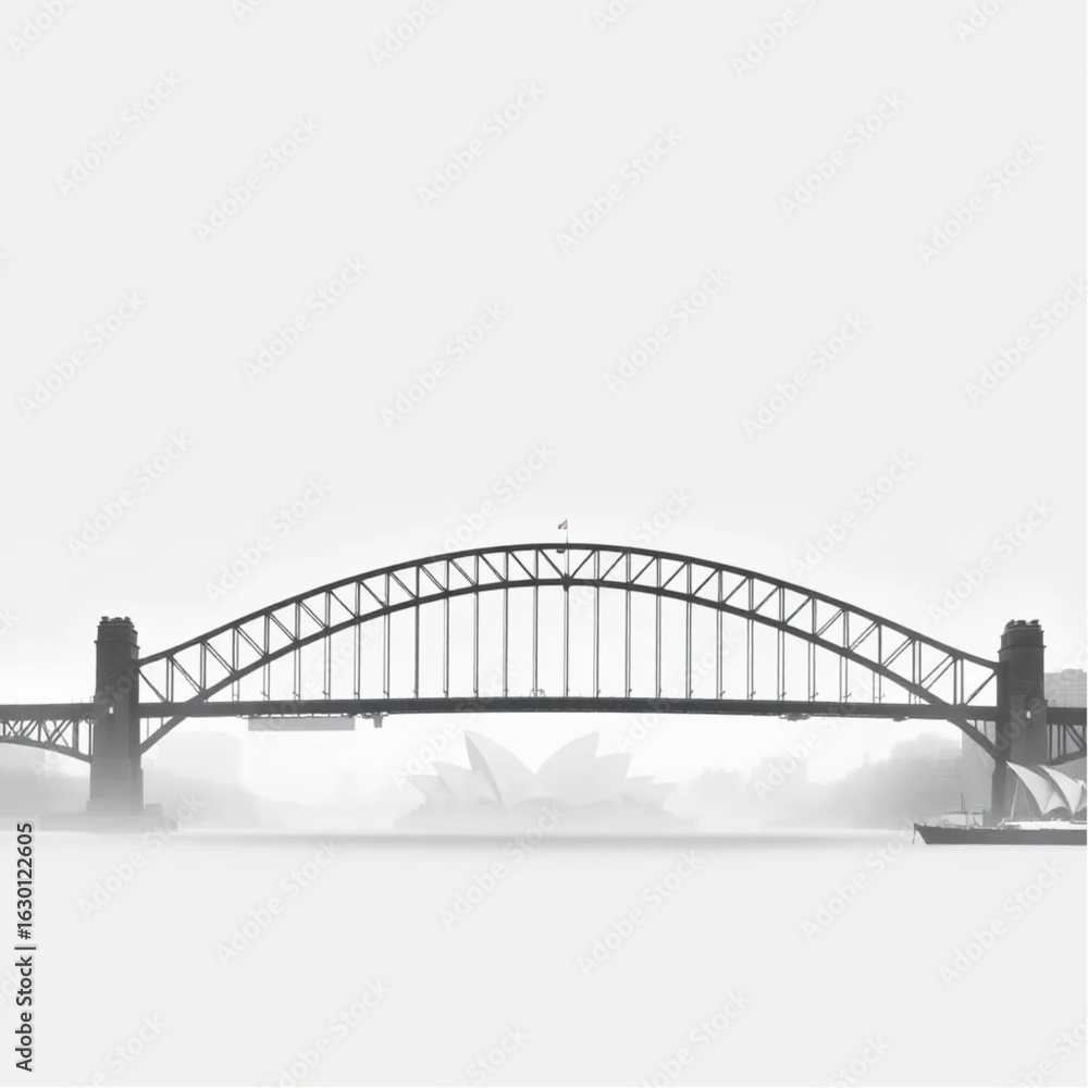 Fototapeta premium Sydney Harbour Bridge bathed in morning mist in Sydney at the height of a snowy winter