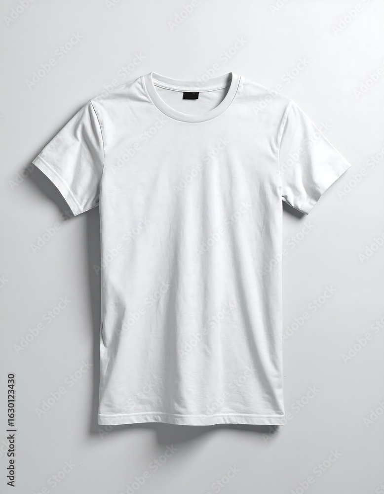 Clean white t-shirt mockup on a plain background as a blank canvas Clean white t-shirt mockup on a plain background as a blank canvas