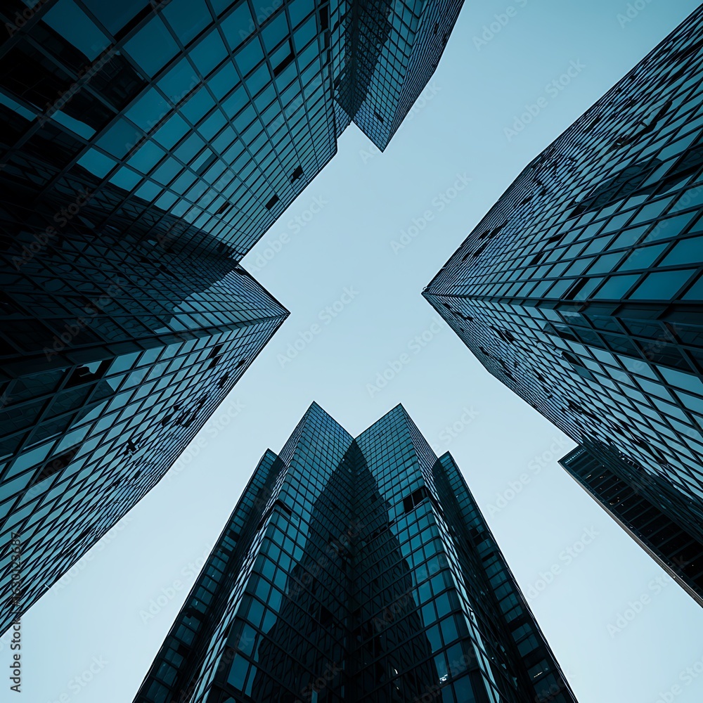 Fototapeta premium Modern Skyscrapers Reaching Towards the Light