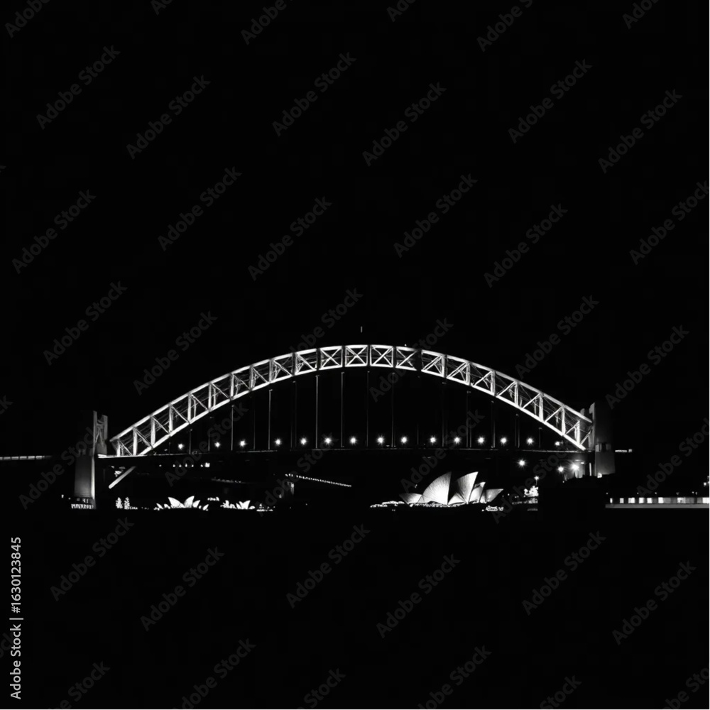 Fototapeta premium Sydney Harbour Bridge bathed in dawn light in Sydney at midnight with glowing lanterns