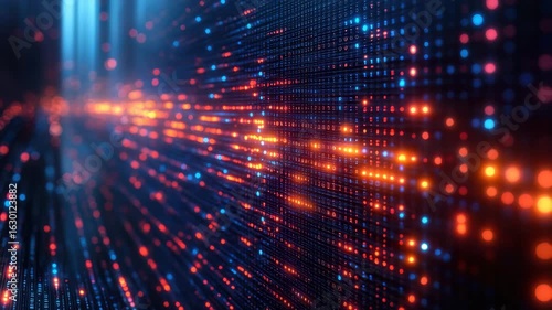 Wallpaper Mural Digital data visualization glowing orange and blue lights creating futuristic technology background vibrant information flow dynamic energy motion binary code depth Torontodigital.ca