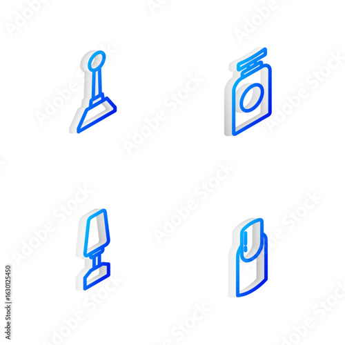 Set Isometric line Tube of hand cream, Milling cutter for manicure, and Nail icon. Vector