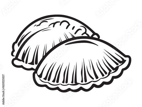 Fresh baked empanadas line art in minimalist vector