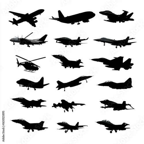 aircraft silhouette set, Black & White silhouette set