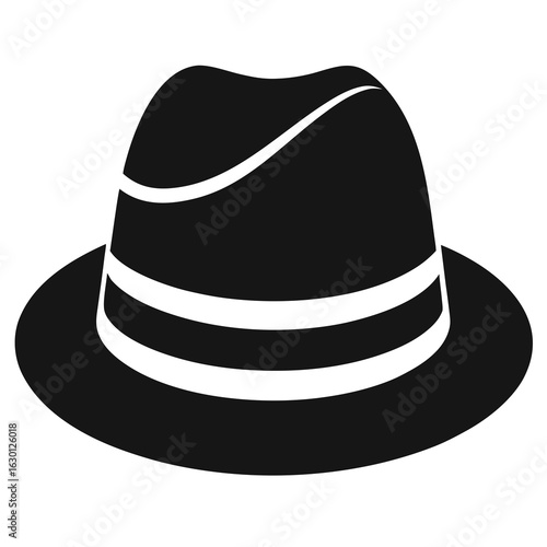 A retro black felt fedora hat is isolated on a white background