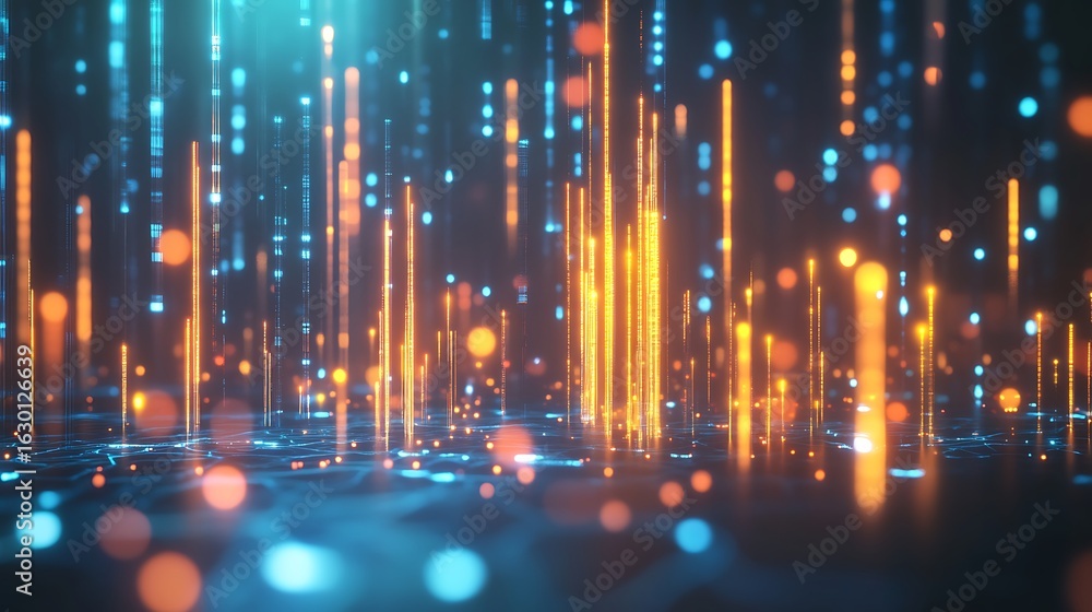 Obraz premium Abstract background with glowing lines and bokeh effect in blue orange