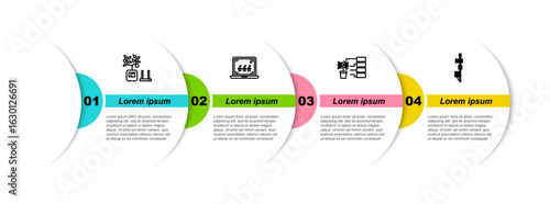 Set line Smart farming technology, , Flower analysis and Standalone sensor. Business infographic template. Vector