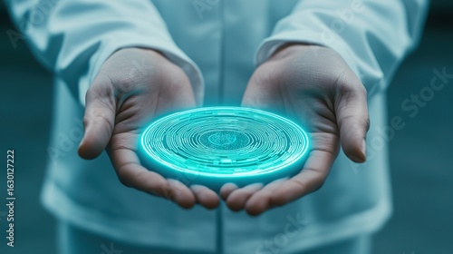 Wearable health scanner sensor pad, skin contact, subtle light, biometric reading.