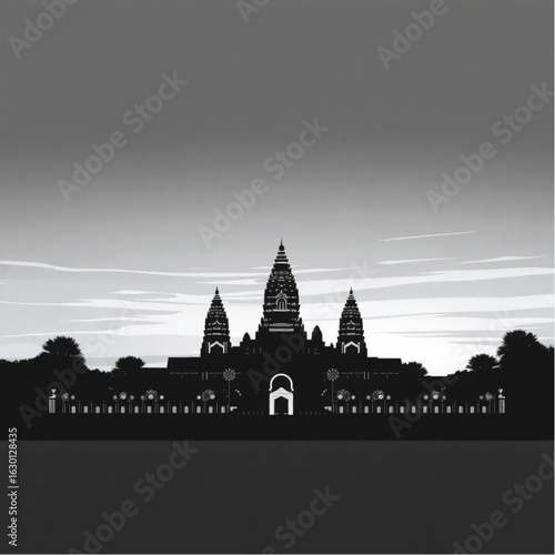 Angkor Wat under twilight skies in Cambodia during the harvest festival