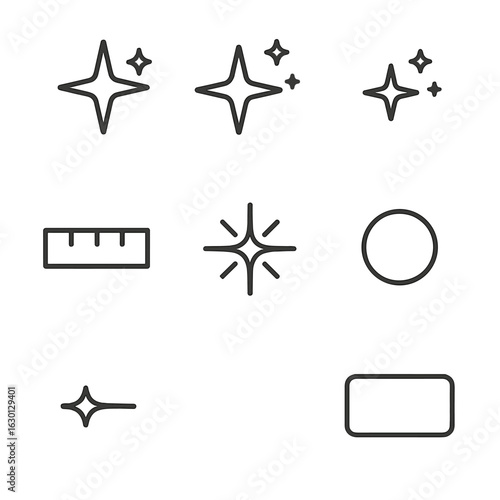 Star Magnitude Icons. Outline icon set of star magnitude symbols: magnitude 1 star, magnitude 2 star, magnitude 3 star, magnitude