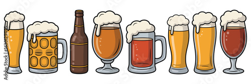 Cartoon beer glasses and bottles drinks beverage.eps