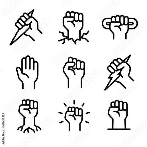 Futuristic Workspace Icons. Outline icon set of future workspace: coworking desk, video call icon, cloud folder, task manager,