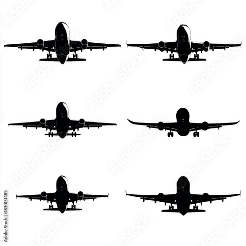 airliner silhouette set, Black & White silhouette set