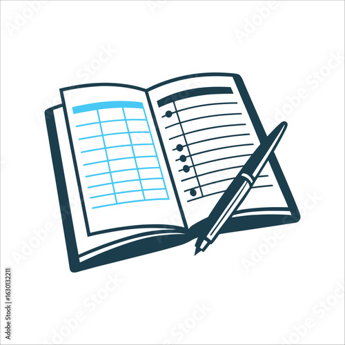 Bookkeeping Ledger with Pen Illustration Bookkeeping Double entry ledger with pen resting
