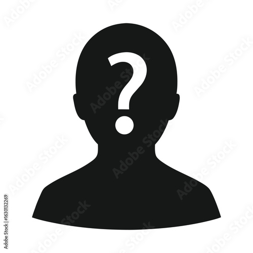 Bold silhouette icon of a person with concealed identity, perfect for hidden profile or anonymous account visuals.