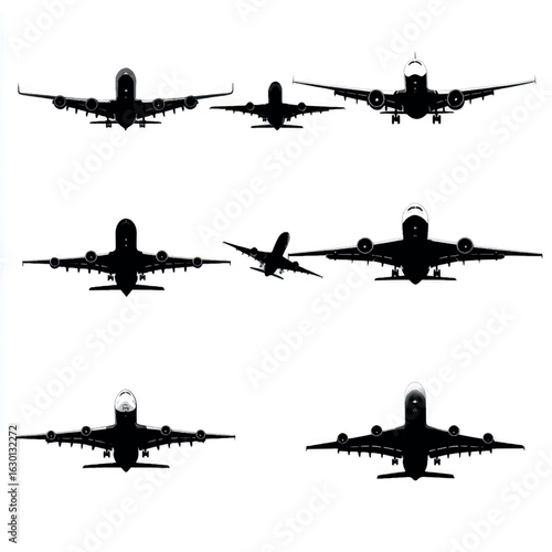 airliner silhouette set, Black & White silhouette set