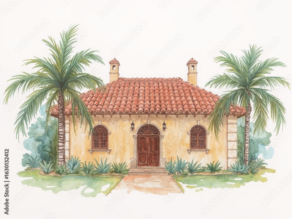 Fototapeta premium Brazilian colonial style house in oil pastel painting on plain white background