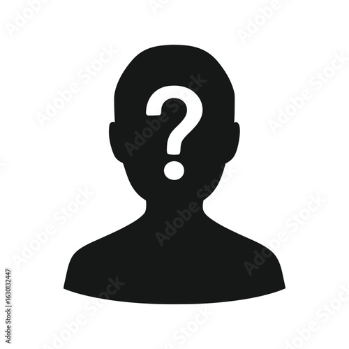 Silhouette vector icon of an unknown person with hidden face, representing anonymity, privacy, or incognito mode.