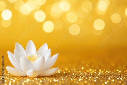 Serene White Lotus Flower on Golden Bokeh Background