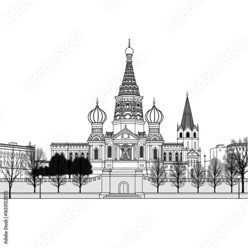 Kremlin with festive decorations in Moscow during the crisp autumn afternoon