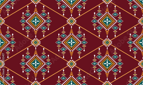 Tribal ethnic colorful geometric pattern, Digital vintage fabric, Traditional art