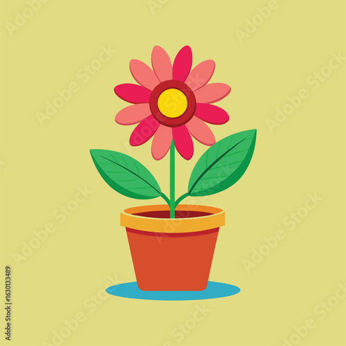 Beautiful Pink Flower in Pot Illustration Graphic Design