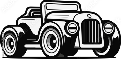 Timeless Hot Rod Car Illustration: Dynamic Black and White Vintage Vehicle Vector Art for Automotive Enthusiasts and Design Projects