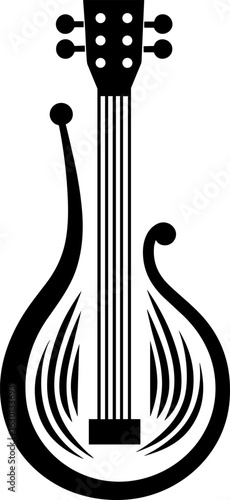 Elegant Black & White Stylized String Instrument Icon Design - Perfect for Music Logos, Websites, and Creative Projects