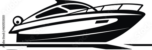 Sleek Black and White Yacht Silhouette: A Modern Marine Vessel for Luxury Travel and Leisure on Water - Vector Graphic Icon