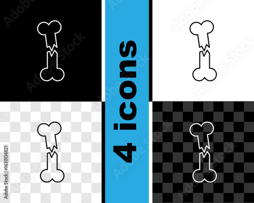 Set line Human broken bone icon isolated on black and white, transparent background. Vector