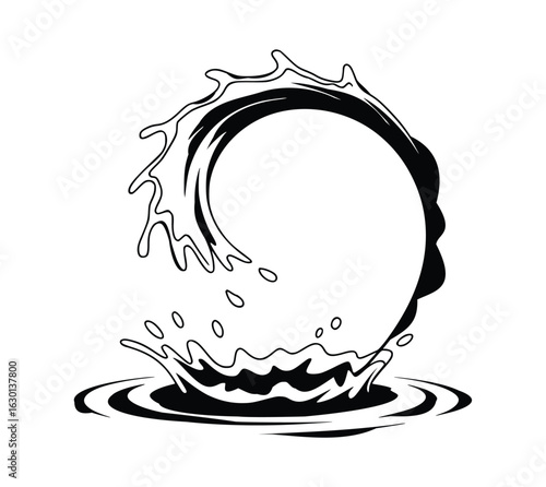 Dynamic black and white water splash circular motion liquid