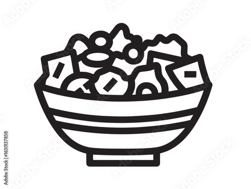 Fresh Greek salad bowl icon in minimal vector