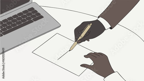 Two Hands Signing a Document with a Pen on Table.