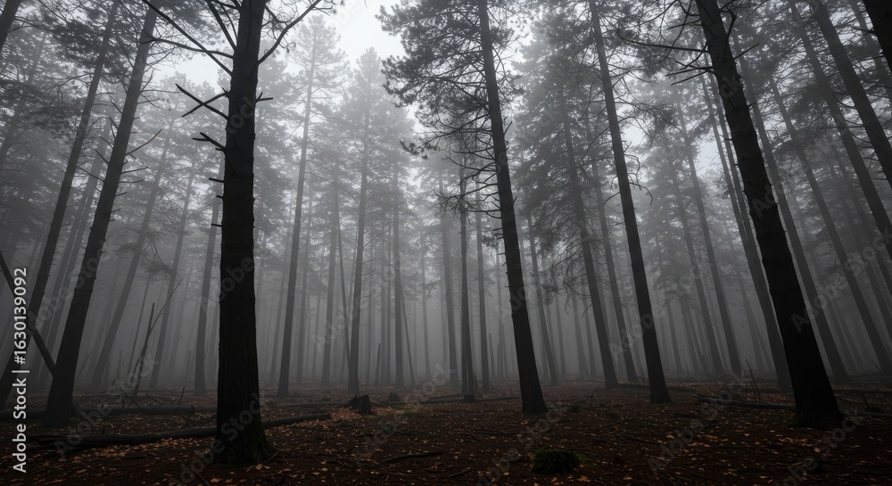 Naklejka premium Misty forest interior